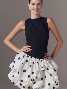 Mac Duggal Drop-Waist Mini Bubble-Hem Dress
